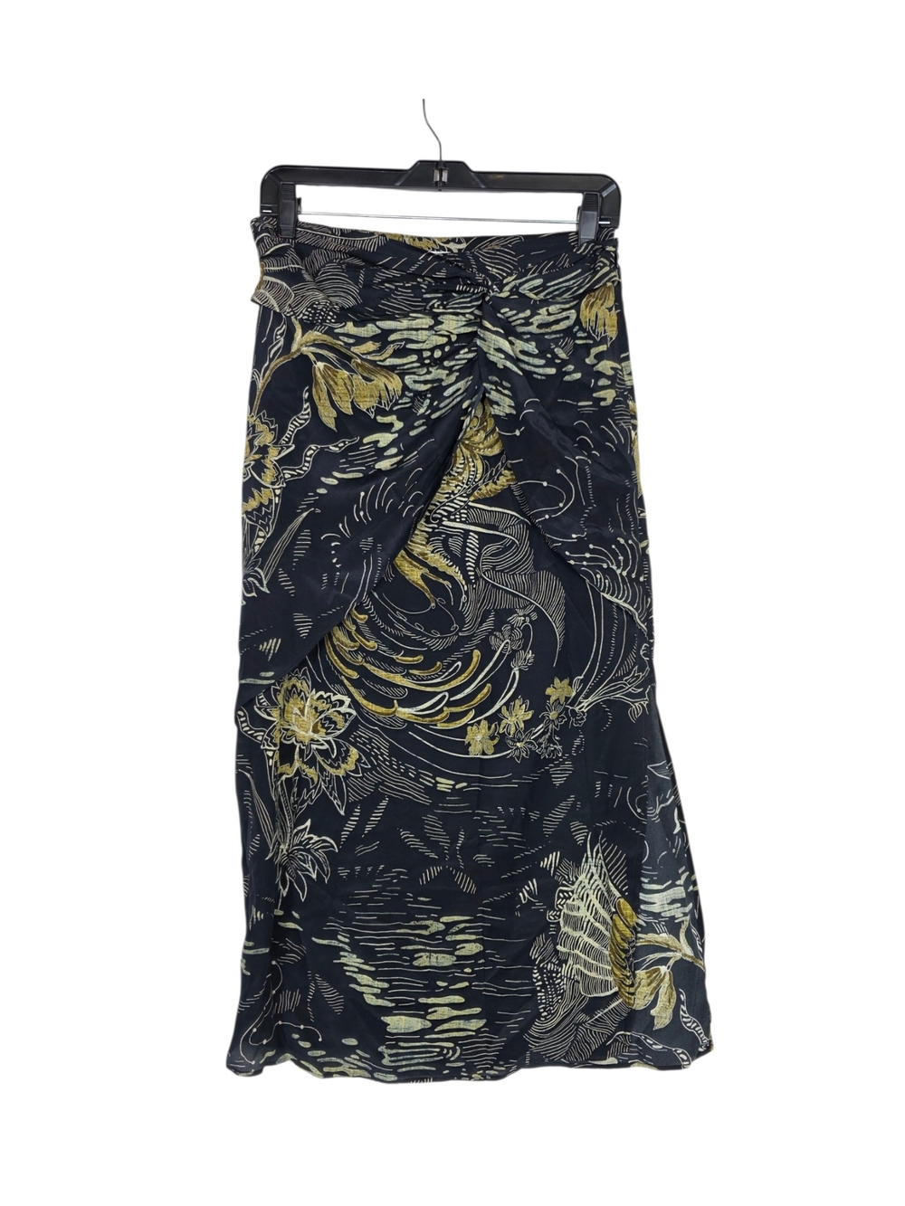 Massimo Dutti Silk  Black and Gold Abstract print Sarong style Midi Skirt - Picture 3 of 14